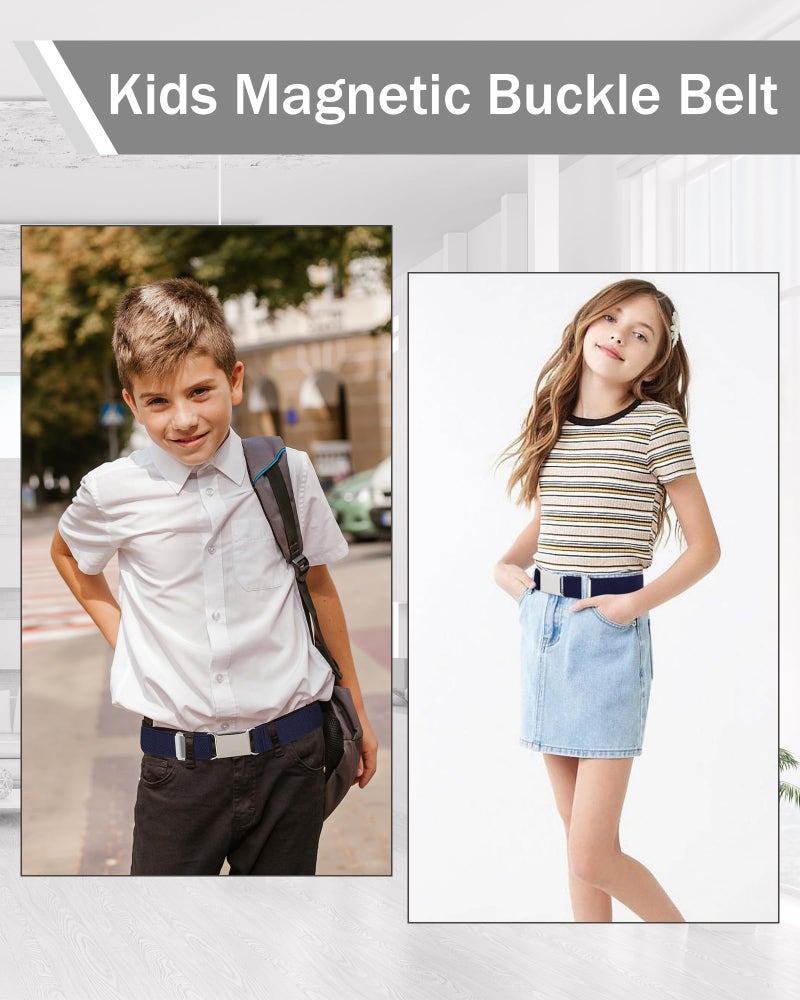 WELROG Toddler Kids Adjustable Buckle Belt - Elastic Child Silver Buckle Belts for Girls Boys Navy blue *2 - Image 5